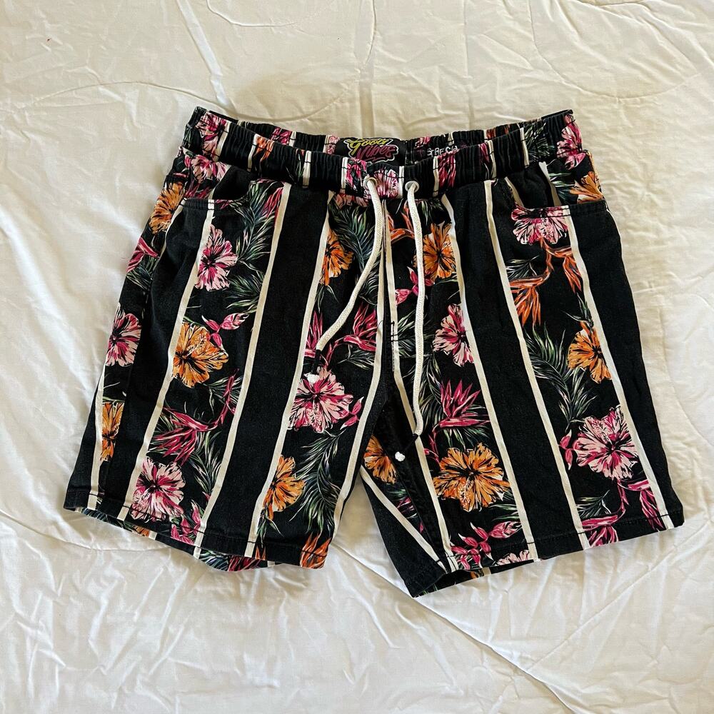 Good Vibes Drill Floral Tropical Hawaiian Mens Size Large